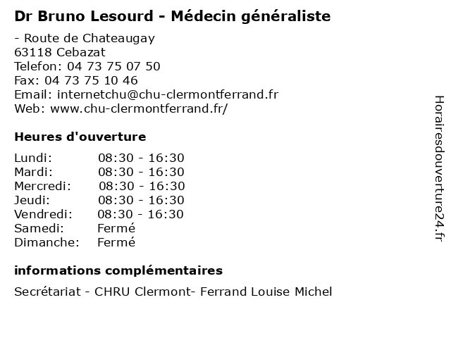 Dr Bruno Lesourd - Médecin généraliste à Cebazat: adresse et heures d'ouverture