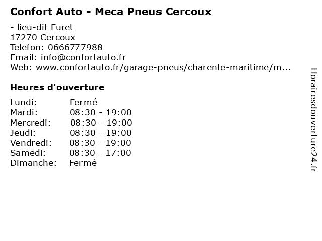 Confort Auto - Meca Pneus Cercoux à Cercoux: adresse et heures d'ouverture