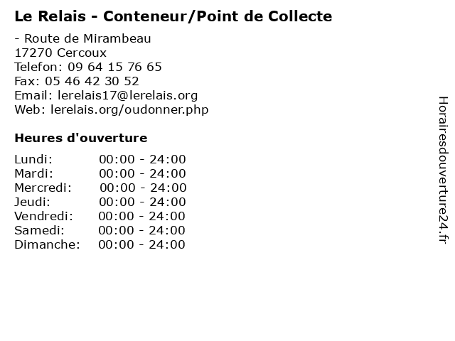 Le Relais - Conteneur/Point de Collecte à Cercoux: adresse et heures d'ouverture