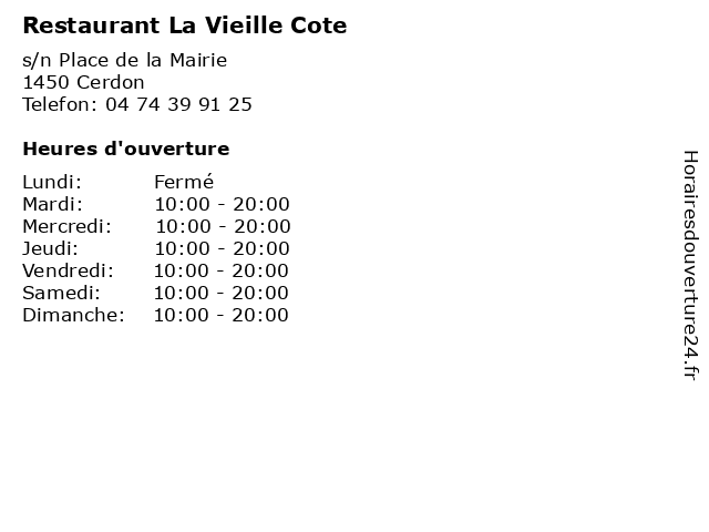 Restaurant La Vieille Cote à Cerdon: adresse et heures d'ouverture