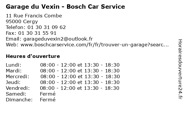 Garage du Vexin - Bosch Car Service à Cergy: adresse et heures d'ouverture