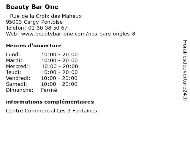 Beauty Bar One à Cergy-Pontoise: adresse et heures d'ouverture
