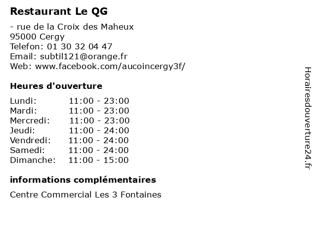Restaurant Le QG à Cergy: adresse et heures d'ouverture
