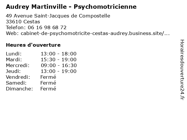 Audrey Martinville - Psychomotricienne à Cestas: adresse et heures d'ouverture
