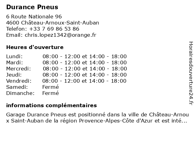 Confort Auto - Garage Durance Pneus à Château-Arnoux-Saint-Auban: adresse et heures d'ouverture