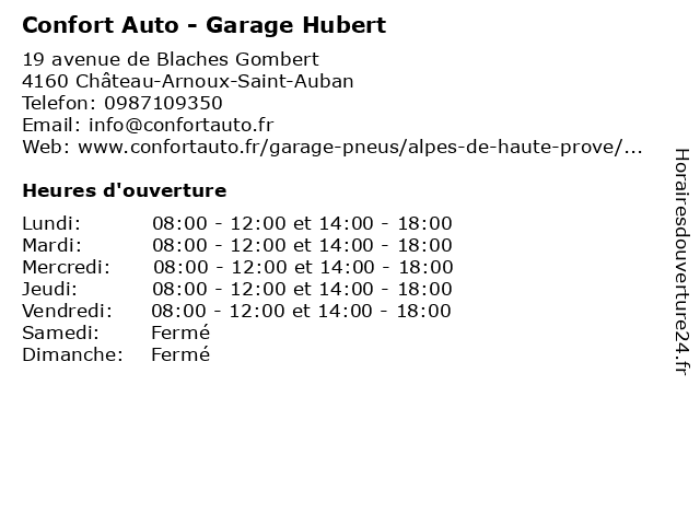 Confort Auto - Garage Hubert à Château-Arnoux-Saint-Auban: adresse et heures d'ouverture