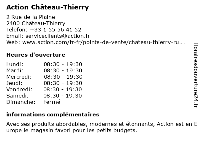 ᐅ Horaires D Ouverture Action 2 Rue De La Plaine A Chateau Thierry ᐅ Horaires D Ouverture Action 2 Rue De La Plaine A Chateau Thierry