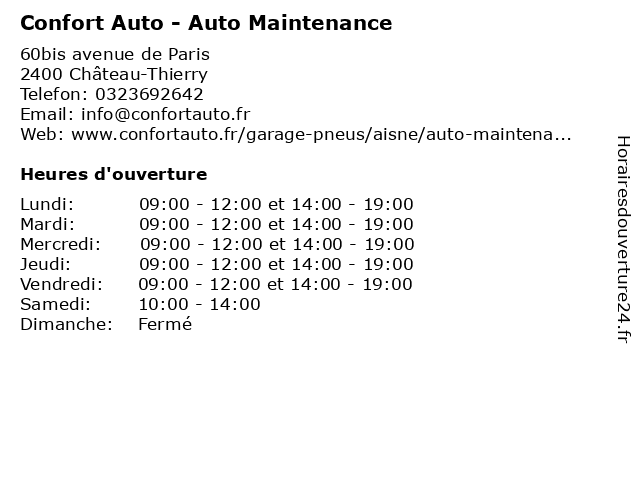 Confort Auto - Auto Maintenance à Château-Thierry: adresse et heures d'ouverture