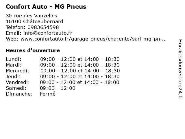 Confort Auto - MG Pneus à Châteaubernard: adresse et heures d'ouverture