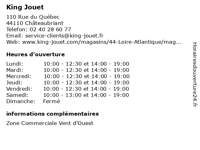 ᐅ Horaires D Ouverture King Jouet 110 Rue Du Quebec A Chateaubriant