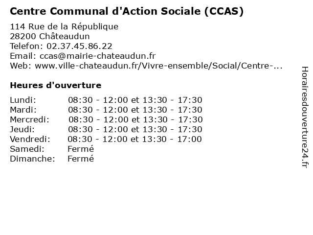 ᐅ Horaires D Ouverture Centre Communal D Action Sociale Ccas 114 Rue De La Republique A Chateaudun ᐅ Horaires D Ouverture Centre Communal D Action Sociale Ccas 114 Rue De La Republique A Chateaudun