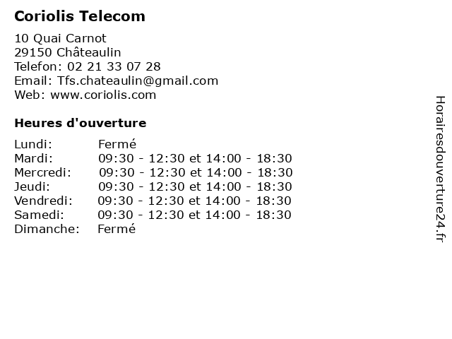 Coriolis Telecom à Châteaulin: adresse et heures d'ouverture