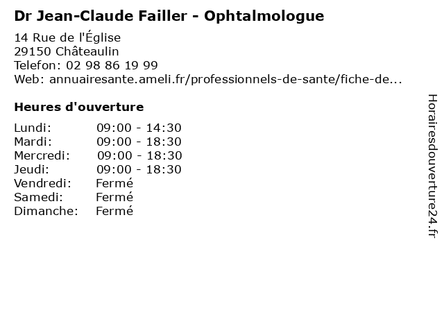 Dr Jean-Claude Failler - Ophtalmologue à Châteaulin: adresse et heures d'ouverture