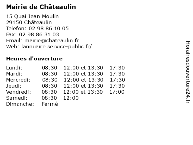 Mairie de Châteaulin à Châteaulin: adresse et heures d'ouverture