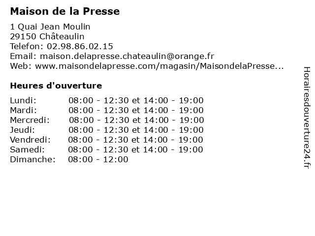 Maison de la Presse à Châteaulin: adresse et heures d'ouverture