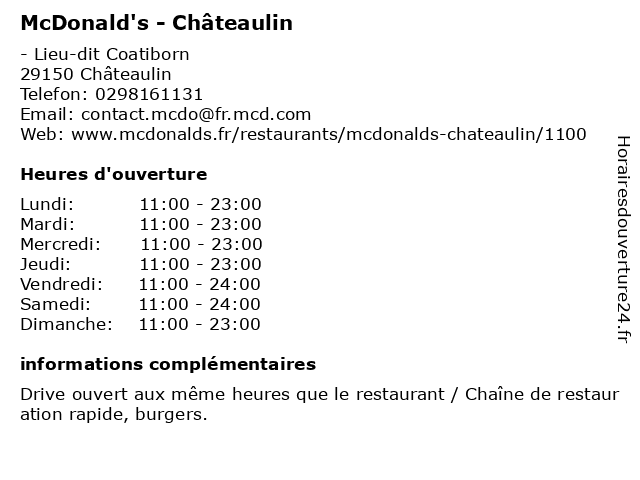 McDonald's - Châteaulin à Châteaulin: adresse et heures d'ouverture