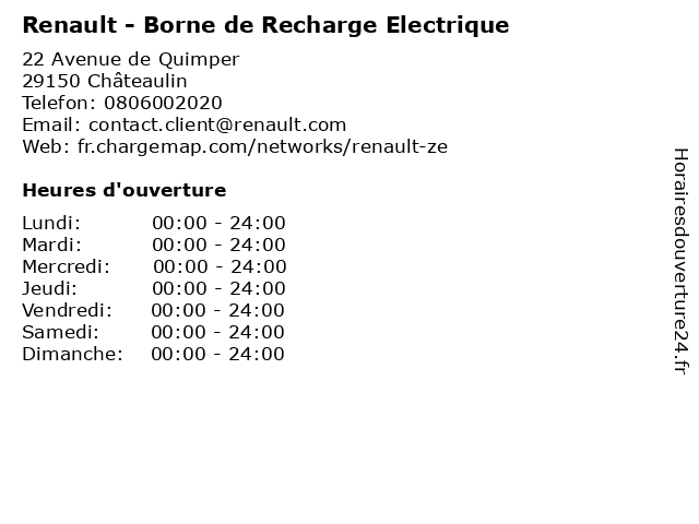 Renault - Borne de Recharge Electrique à Châteaulin: adresse et heures d'ouverture