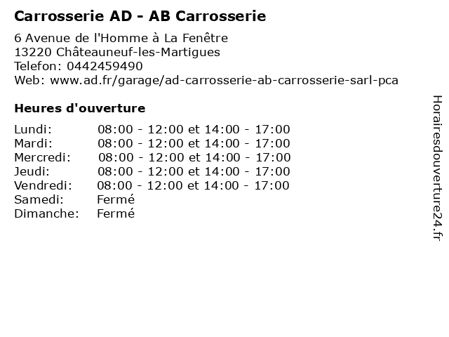 Carrosserie AD - AB Carrosserie à Châteauneuf-les-Martigues: adresse et heures d'ouverture
