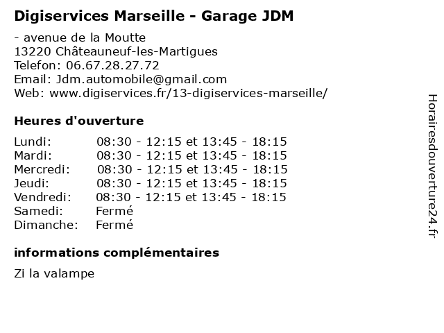 Digiservices Marseille - Garage JDM à Châteauneuf-les-Martigues: adresse et heures d'ouverture