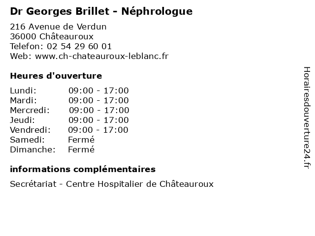 Dr Georges Brillet - Néphrologue à Châteauroux: adresse et heures d'ouverture