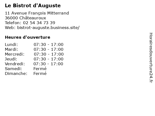Le Bistrot d'Auguste à Châteauroux: adresse et heures d'ouverture