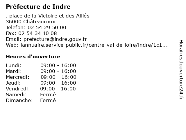 Préfecture de Indre à Châteauroux: adresse et heures d'ouverture