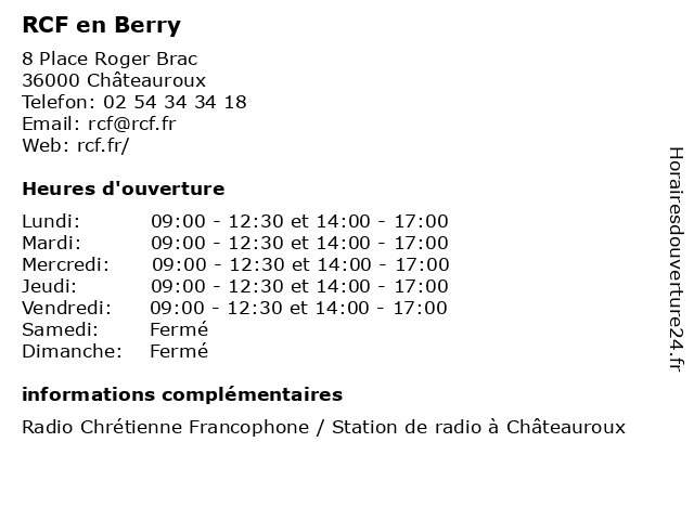 RCF en Berry à Châteauroux: adresse et heures d'ouverture