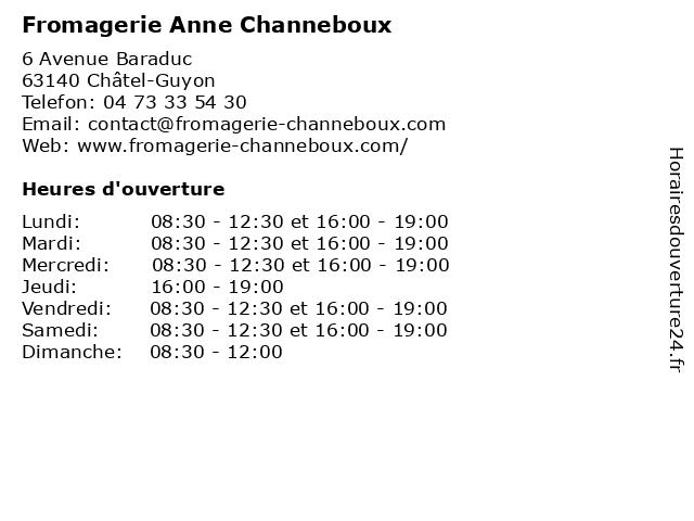 Fromagerie Anne Channeboux à Châtel-Guyon: adresse et heures d'ouverture
