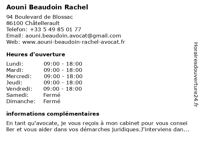 Aouni Beaudoin Rachel à Châtellerault: adresse et heures d'ouverture