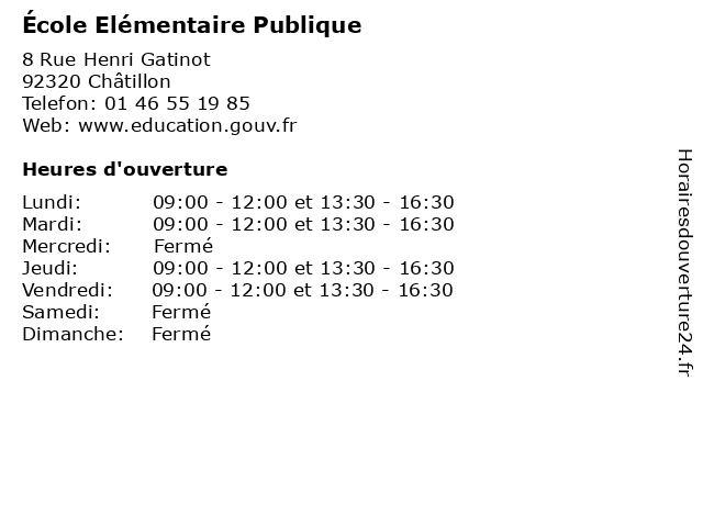 École Elémentaire Publique à Châtillon: adresse et heures d'ouverture