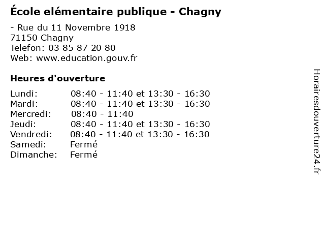 École elémentaire publique - Chagny à Chagny: adresse et heures d'ouverture