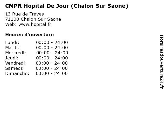 CMPR Hopital De Jour (Chalon Sur Saone) à Chalon Sur Saone: adresse et heures d'ouverture