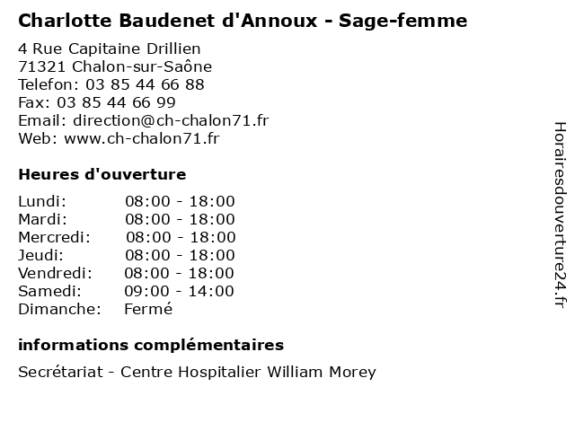 Charlotte Baudenet d'Annoux - Sage-femme à Chalon-sur-Saône: adresse et heures d'ouverture
