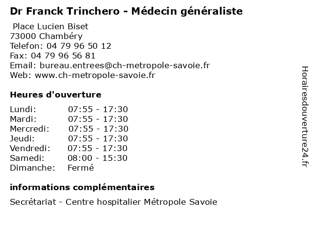 Dr Franck Trinchero - Médecin généraliste à Chambéry: adresse et heures d'ouverture