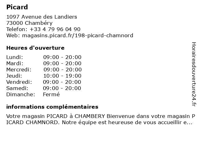 Picard à Chambéry: adresse et heures d'ouverture