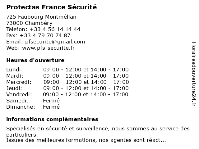 Protectas France Sécurité à Chambéry: adresse et heures d'ouverture