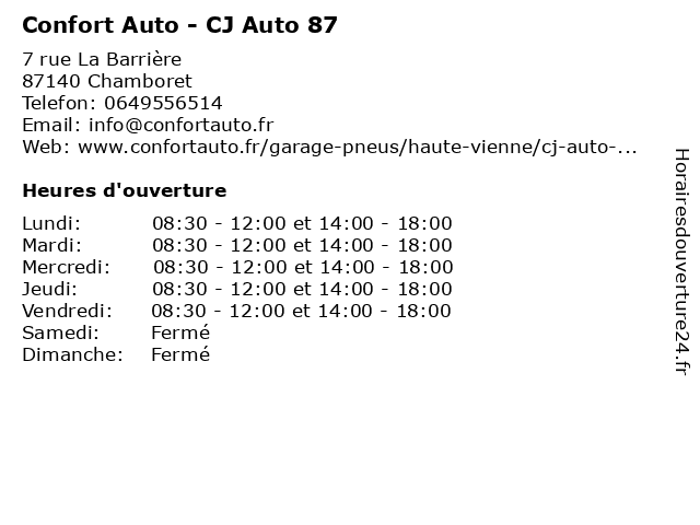 Confort Auto - CJ Auto 87 à Chamboret: adresse et heures d'ouverture
