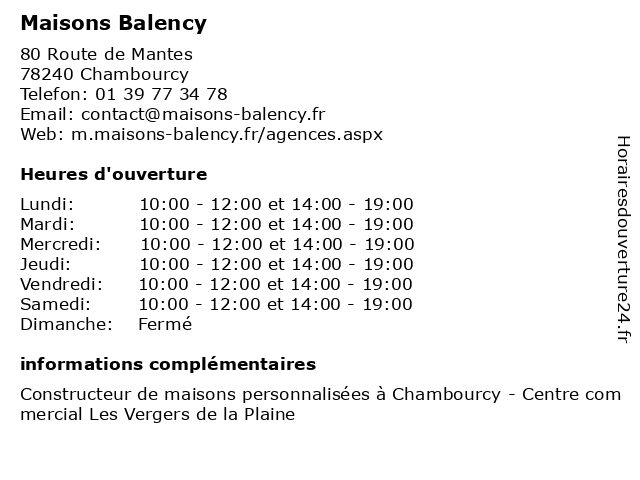 Maisons Balency à Chambourcy: adresse et heures d'ouverture