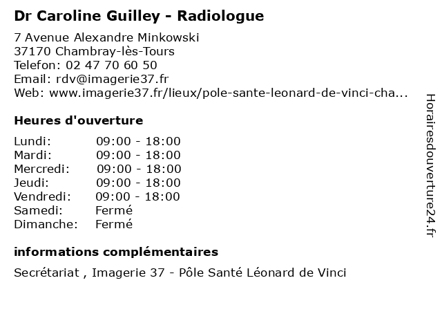 Dr Caroline Guilley - Radiologue à Chambray-lès-Tours: adresse et heures d'ouverture