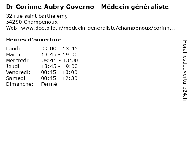 Dr Corinne Aubry Governo - Médecin généraliste à Champenoux: adresse et heures d'ouverture