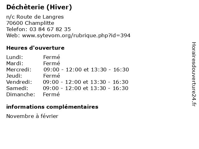Déchèterie (Hiver) à Champlitte: adresse et heures d'ouverture