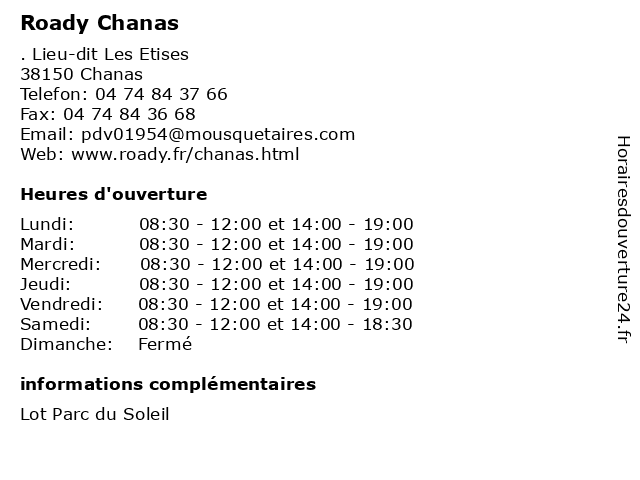 Roady Chanas à Chanas: adresse et heures d'ouverture