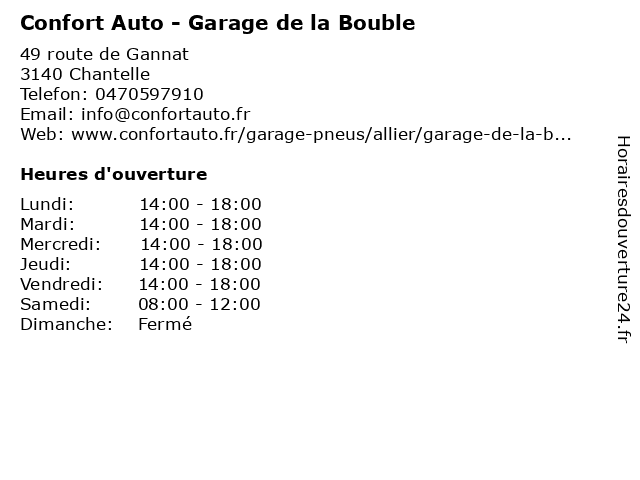 Confort Auto - Garage de la Bouble à Chantelle: adresse et heures d'ouverture