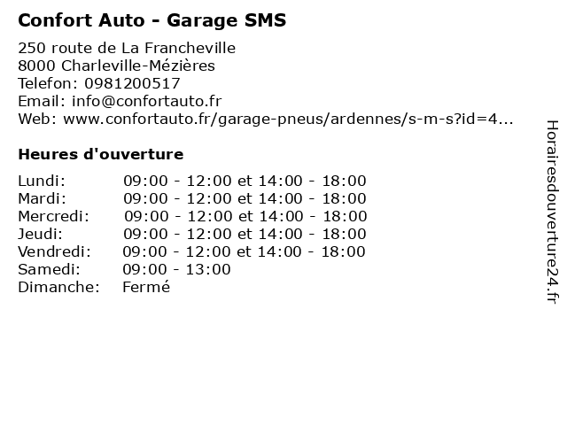 Confort Auto - Garage SMS à Charleville-Mézières: adresse et heures d'ouverture