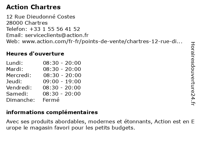 ᐅ Horaires D Ouverture Action 12 Rue Dieudonne Costes A Chartres