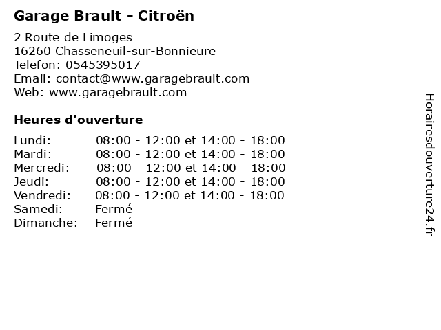 Garage Brault - Citroën à Chasseneuil-sur-Bonnieure: adresse et heures d'ouverture