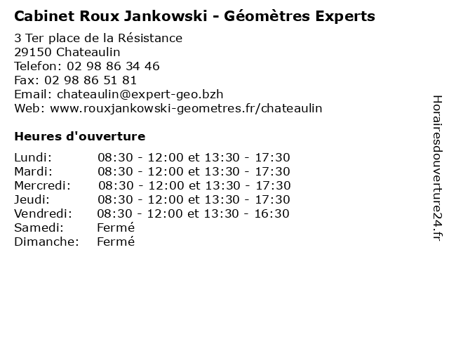 Cabinet Roux Jankowski - Géomètres Experts à Chateaulin: adresse et heures d'ouverture