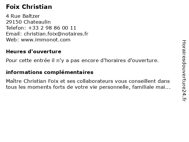 Foix Christian à Chateaulin: adresse et heures d'ouverture