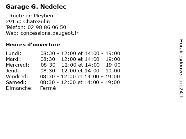 Garage G. Nedelec à Chateaulin: adresse et heures d'ouverture
