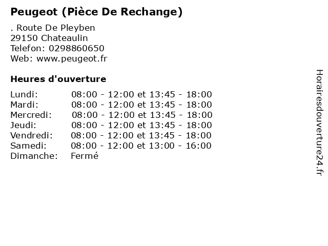 Peugeot (Pièce De Rechange) à Chateaulin: adresse et heures d'ouverture